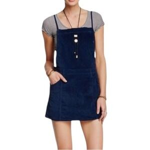 Free People Women's Navy Corduroy Pocket Adjust Savannah Overall Dress Size 4